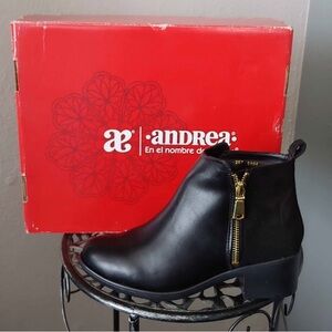 Andrea Black Ankle Booties with Gold Zipper